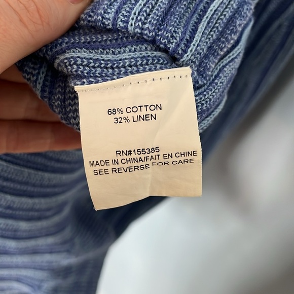 Ronny Kobo Miria Blue Combo Knit Cotton Linen Sleeveless Ruffle Hem Dress - Picture 9 of 10